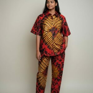 Ensemble Ruth Pantalon tissus imprimé wax Rouge-Jaune