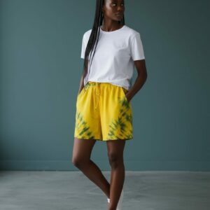 Short (Liberté) femme ample tie-dye Jaune-Vert